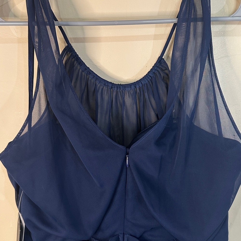 NWT Marina cocktail dress Blue Rhinestone detail belt sheer overlay Sz 16 - Picture 8 of 12